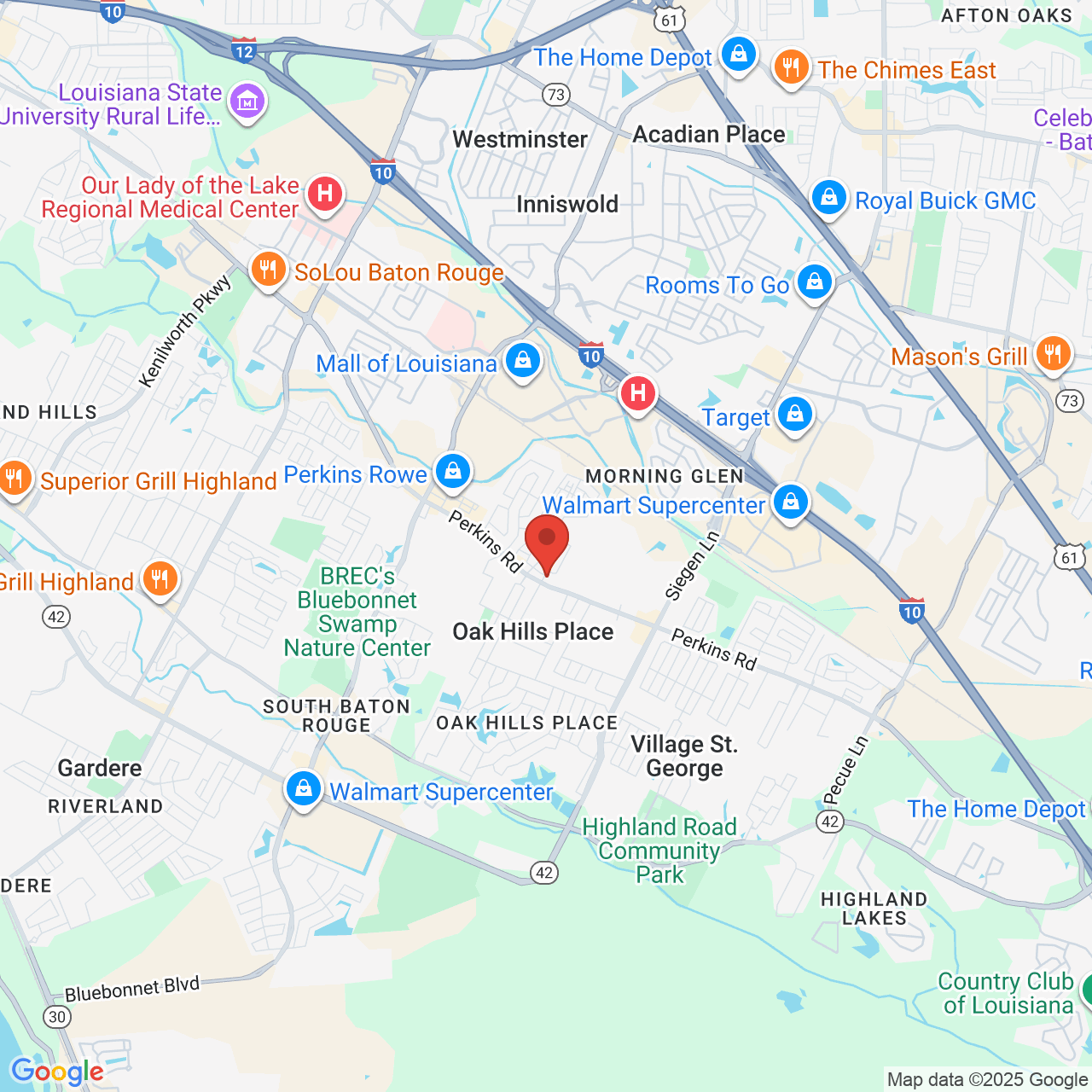 Google map image of our location in 11505 Perkins Rd Baton Rouge, LA